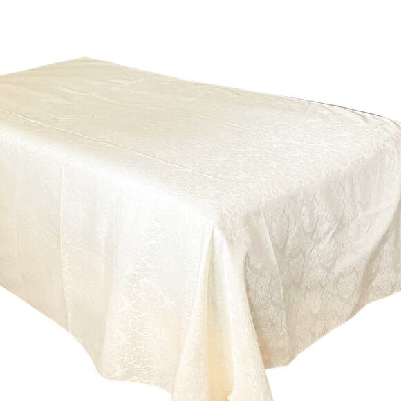 Damask Tablecloth Floral Polyester Cream Easy Care Rectangle 59x83 Dining Meals - Picture 1 of 9